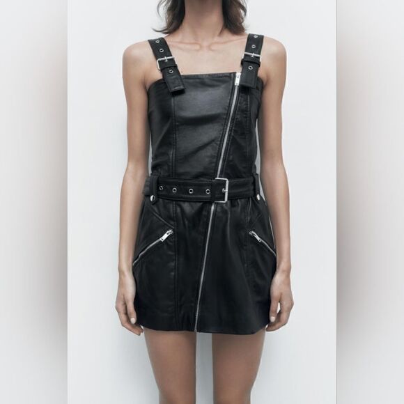 100% SHEEP LEATHER GENUINE PURE LEATHER MOTO DRESS ZARA - Picture 8 of 13